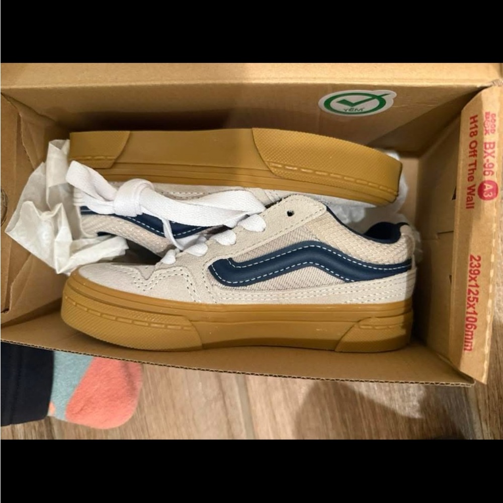 Vans Kids Sneakers in White, Blue, and Tan